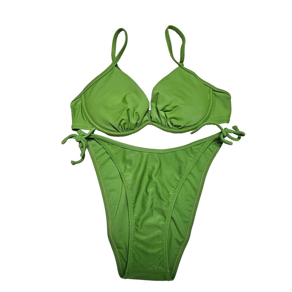 Malibu Separates 2 Piece Bikini Sz M Vivid Green Padded Cups Adjustable Cheeky